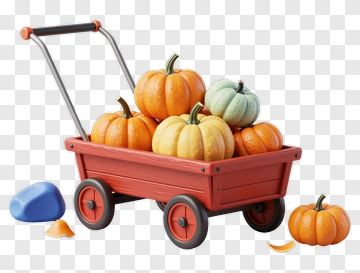 Pumpkin Cart Filled With Colorful Pumpkins PNG