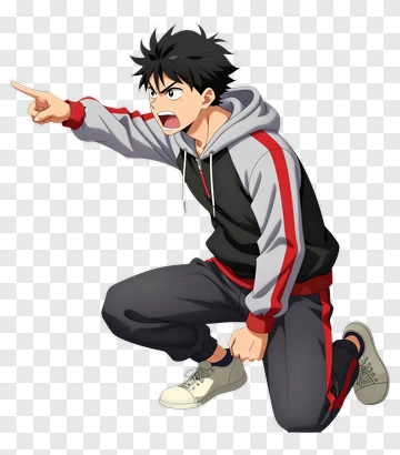 Anime Character Pointing While Kneeling PNG