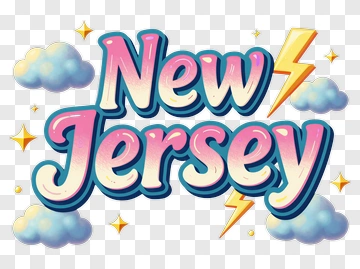 New Jersey Text Design With Clouds And Lightning PNG