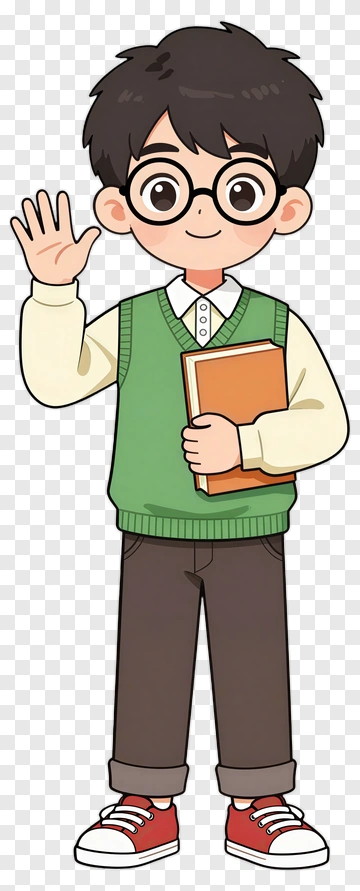 Cartoon Student Waving With A Book PNG