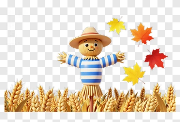 Scarecrow In A Wheat Field With Autumn Leaves PNG