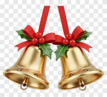 Christmas Bells With Holly And Red Ribbon PNG