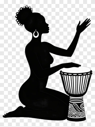Silhouette Of A Woman Playing A Drum PNG