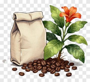 Coffee Plant With Bag And Beans PNG