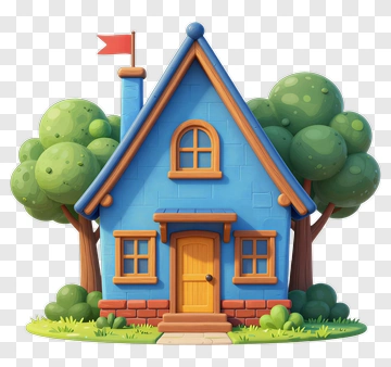 Cartoon Blue House With Trees PNG