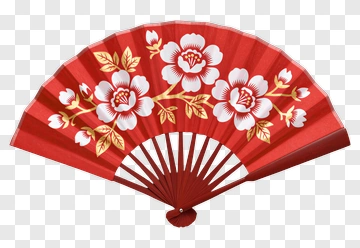 Red Floral Hand Fan PNG