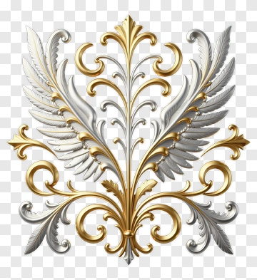 Elegant Silver And Gold Floral Design PNG