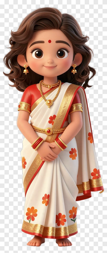 Cartoon Girl In Traditional Indian Attire PNG
