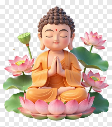 3D Buddha Sitting Among Lotus Flowers PNG