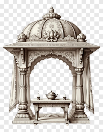 Ornate Indian Pavilion With Table And Pot PNG
