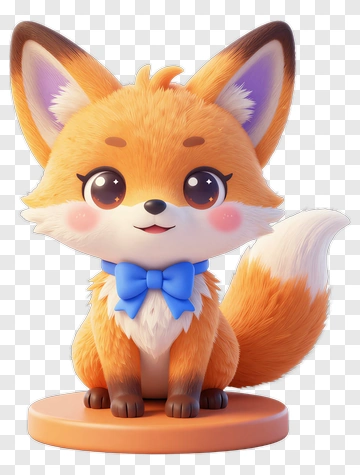 3D Fox With Blue Bow Tie PNG
