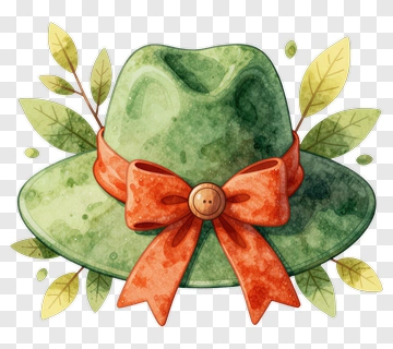 Green Hat With Orange Bow And Leaves PNG