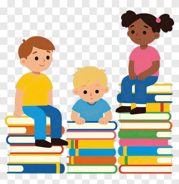Children Sitting On Stacks Of Books PNG