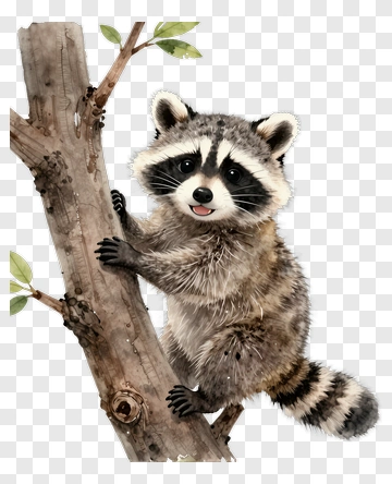 Cute Raccoon Climbing A Tree PNG