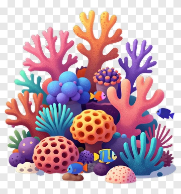 Colorful Coral Reef With Fish PNG