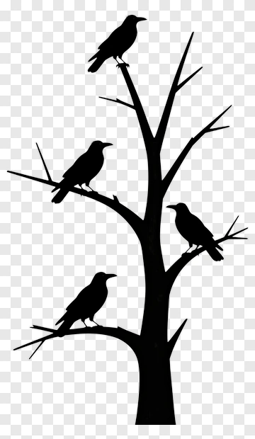 Silhouette Of Birds On A Tree PNG