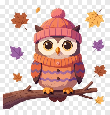 Cartoon Owl Wearing A Sweater And Hat PNG