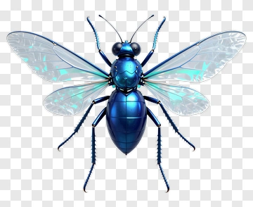 3D Blue Insect With Transparent Wings PNG