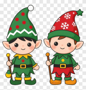 Cartoon Christmas Elves Holding Candy Canes PNG