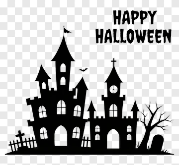 Halloween Castle Silhouette With Happy Halloween Text PNG
