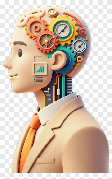 3D Businessman With Gears And Technology In Head PNG