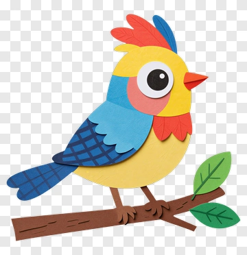 Colorful Paper Bird On A Branch PNG