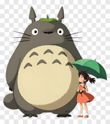 Totoro And Girl Holding An Umbrella PNG