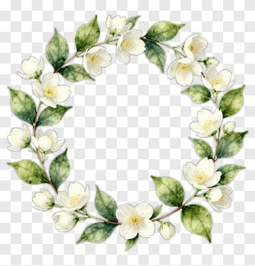 Floral Wreath With White Flowers And Green Leaves PNG