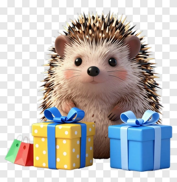 3D Hedgehog With Colorful Gift Boxes PNG