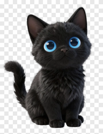 Cartoon Black Cat With Blue Eyes PNG
