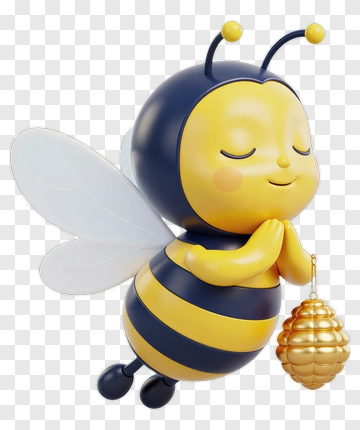 3D Cartoon Bee Holding A Honeycomb PNG