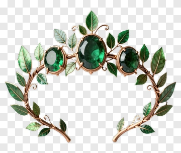 Elegant Floral Crown With Green Gemstones PNG
