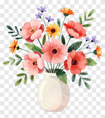 Watercolor Flower Bouquet In A White Vase PNG