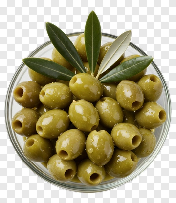 Green Olives In A Bowl With Leaves PNG