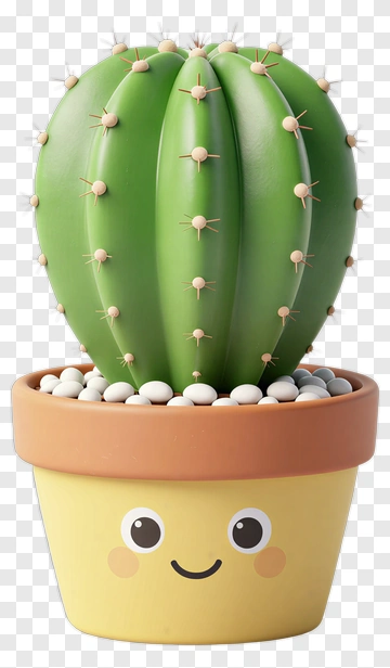 Cartoon Cactus In A Smiling Pot PNG