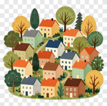Colorful Village With Houses And Trees PNG