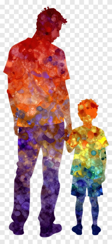 Colorful Silhouette Of A Parent And Child Holding Hands PNG