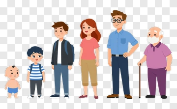 Cartoon Family Of Five Standing Together PNG