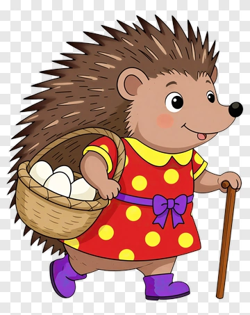 Cartoon Hedgehog Carrying A Basket Of Eggs PNG