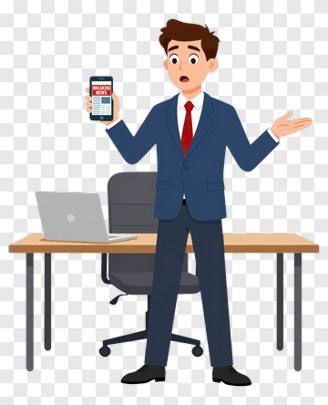 Cartoon Businessman Holding A Smartphone With Breaking News PNG
