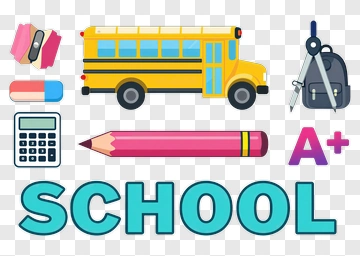 School Supplies And Yellow School Bus PNG