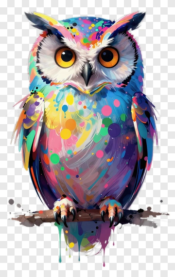 Colorful Owl Perched On A Branch PNG