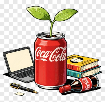 Coca-Cola Can With Plant And Books PNG