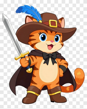 Cartoon Cat With Sword And Hat PNG