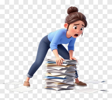 Stressed Woman Struggling With Paperwork PNG