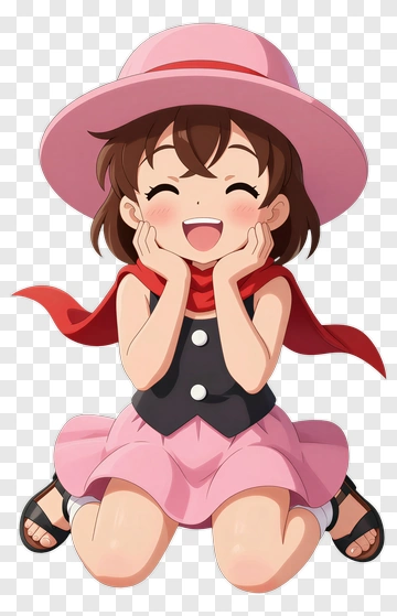 Happy Girl In A Pink Hat And Skirt PNG