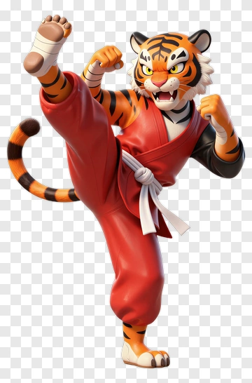 3D Tiger Performing A Karate Kick PNG