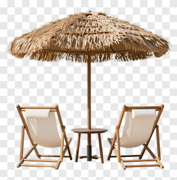 Beach Umbrella With Chairs And Table PNG