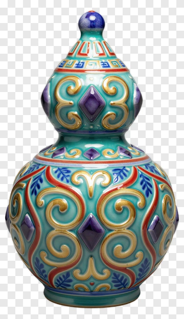 Decorative Ceramic Vase With Colorful Patterns PNG