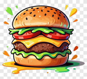 Cartoon Hamburger With Lettuce And Tomato PNG